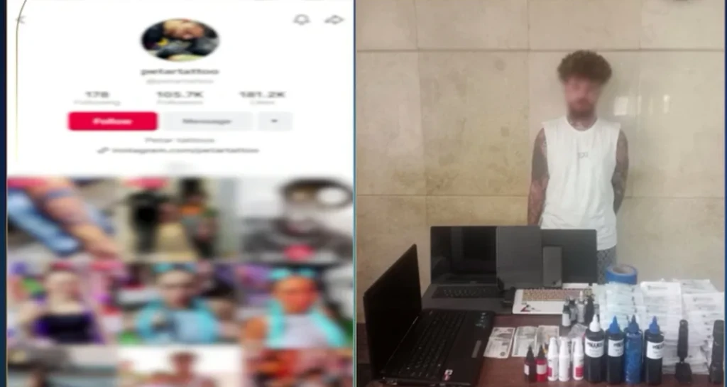 بالصورة والفيديو ..تفاصيل القبض على بيتر تاتو لقيامه بنشر مقاطع فيديو وهو يرسم ”أوشام” على أجساد بعض السيدات بصورة خادشة للحياء