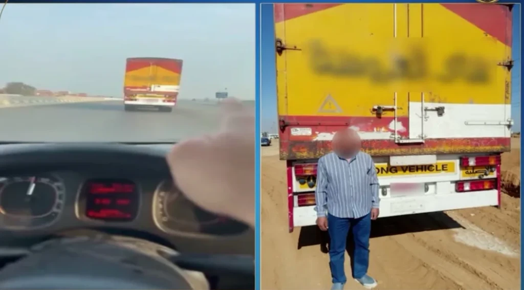 أجهزة المرور تضبط سائق  سيارة ”نقل” لقيامه بالسير برعونة بأحد الطرق السريعة بالشرقية معرضاً حياته والمواطنين للخطر