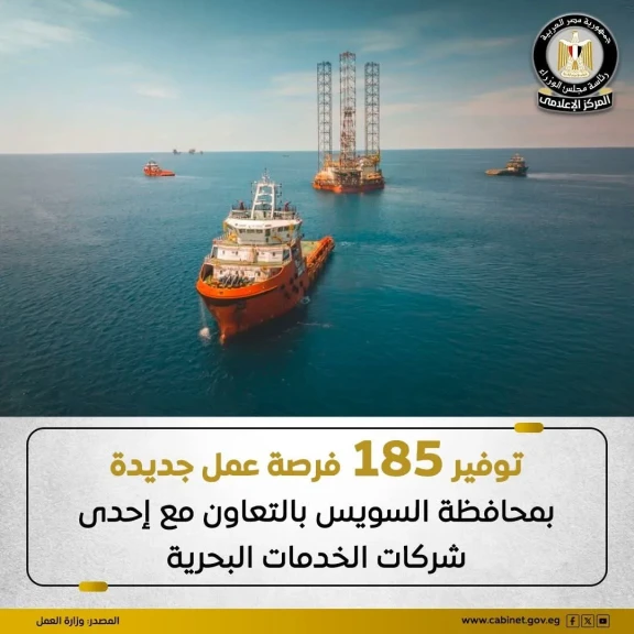 وزارة العمل  تعلن عن توفير 185 فرصة عمل جديدة بمحافظة السويس،